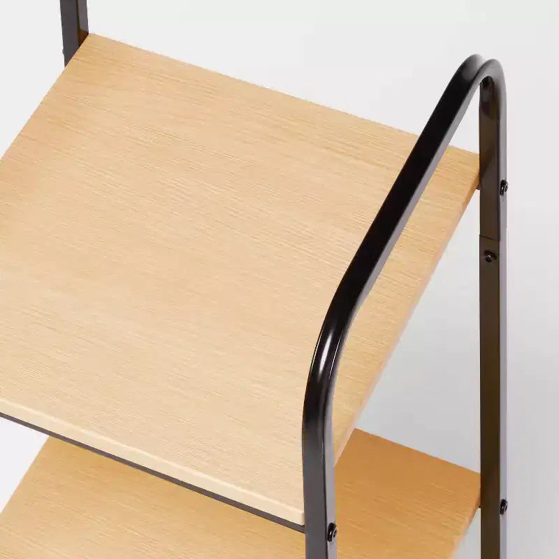 Étagère de rangement étroite pour salle de bain en métal noir et MDF - Finition poudrée, étagères fixes, résistante à la rouille