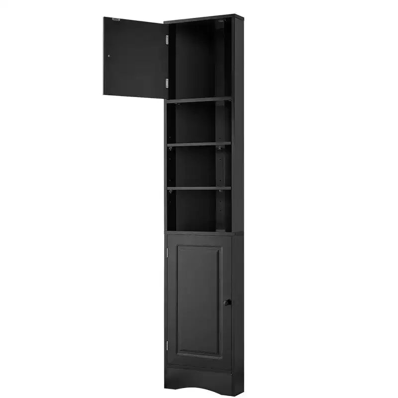 Meuble d'angle vertical multifonctionnel, Armoire de rangement haute de salle de bain avec deux portes et étagères réglables