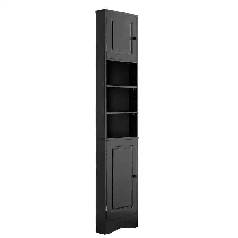 Meuble d'angle vertical multifonctionnel, Armoire de rangement haute de salle de bain avec deux portes et étagères réglables