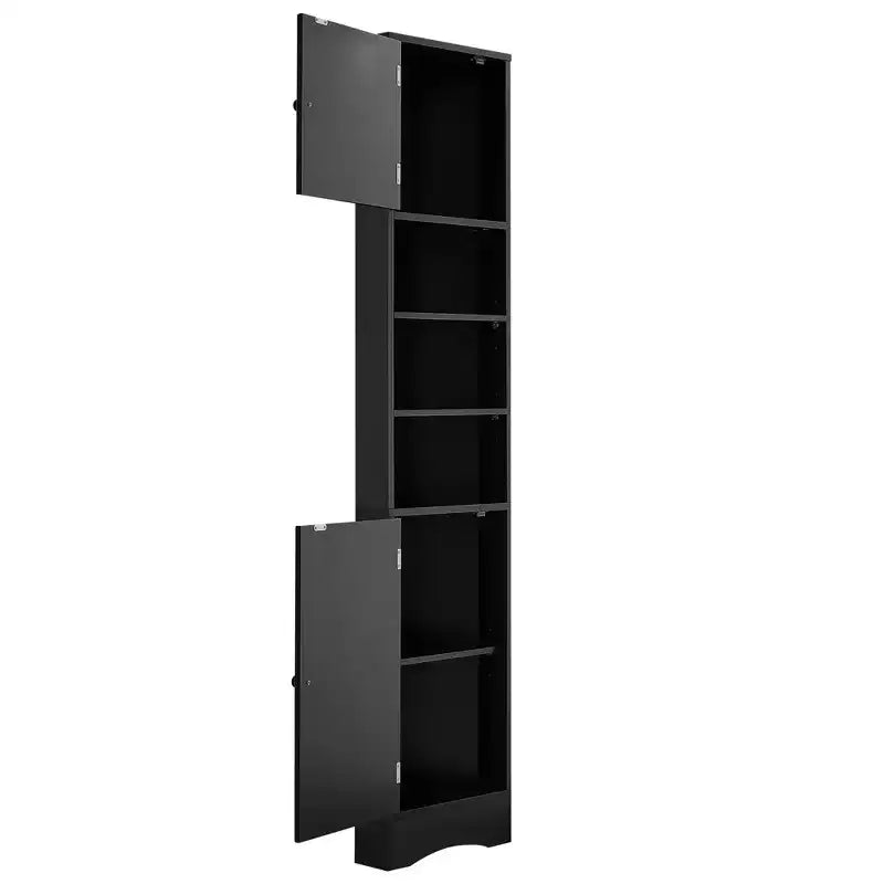Meuble d'angle vertical multifonctionnel, Armoire de rangement haute de salle de bain avec deux portes et étagères réglables