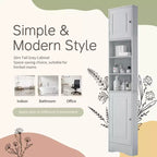 Meuble d'angle vertical multifonctionnel, Armoire de rangement haute de salle de bain avec deux portes et étagères réglables