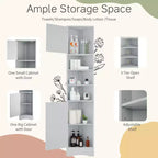 Meuble d'angle vertical multifonctionnel, Armoire de rangement haute de salle de bain avec deux portes et étagères réglables