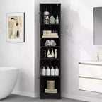 Meuble d'angle vertical multifonctionnel, Armoire de rangement haute de salle de bain avec deux portes et étagères réglables