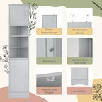 Meuble d'angle vertical multifonctionnel, Armoire de rangement haute de salle de bain avec deux portes et étagères réglables