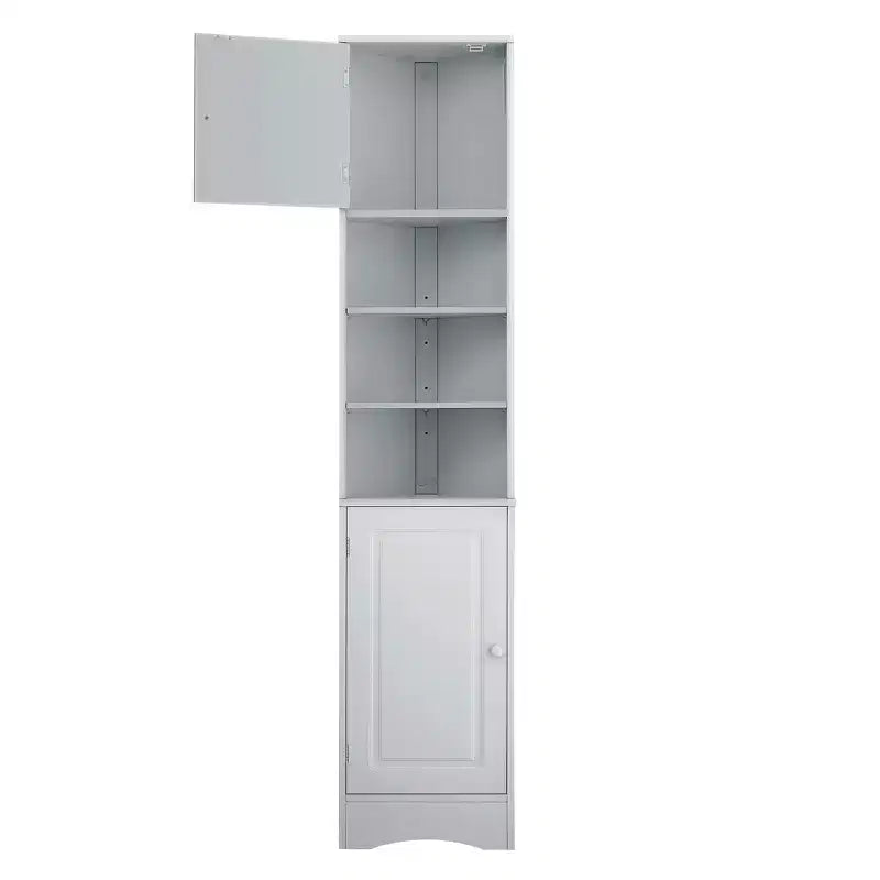 Meuble d'angle vertical multifonctionnel, Armoire de rangement haute de salle de bain avec deux portes et étagères réglables