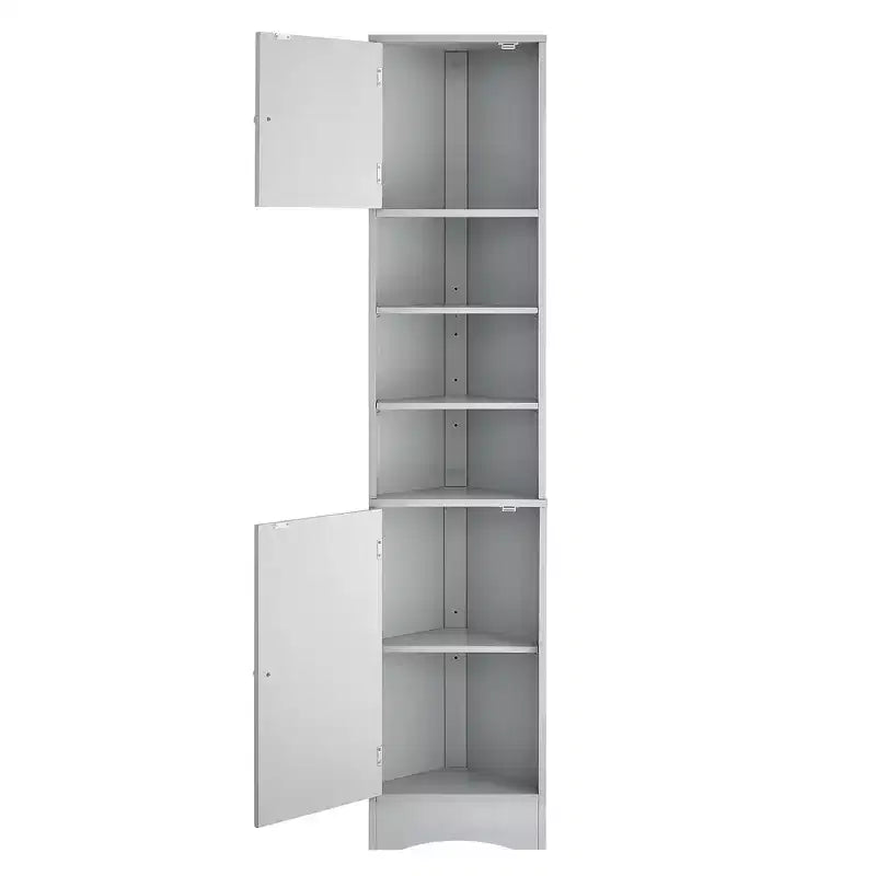 Meuble d'angle vertical multifonctionnel, Armoire de rangement haute de salle de bain avec deux portes et étagères réglables