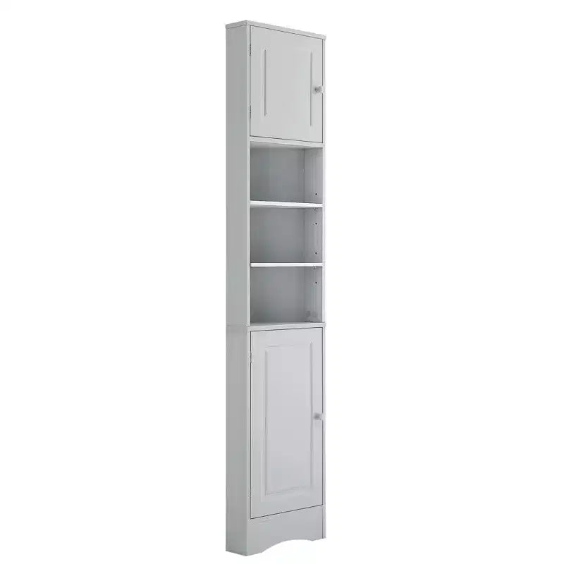 Meuble d'angle vertical multifonctionnel, Armoire de rangement haute de salle de bain avec deux portes et étagères réglables