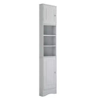 Meuble d'angle vertical multifonctionnel, Armoire de rangement haute de salle de bain avec deux portes et étagères réglables