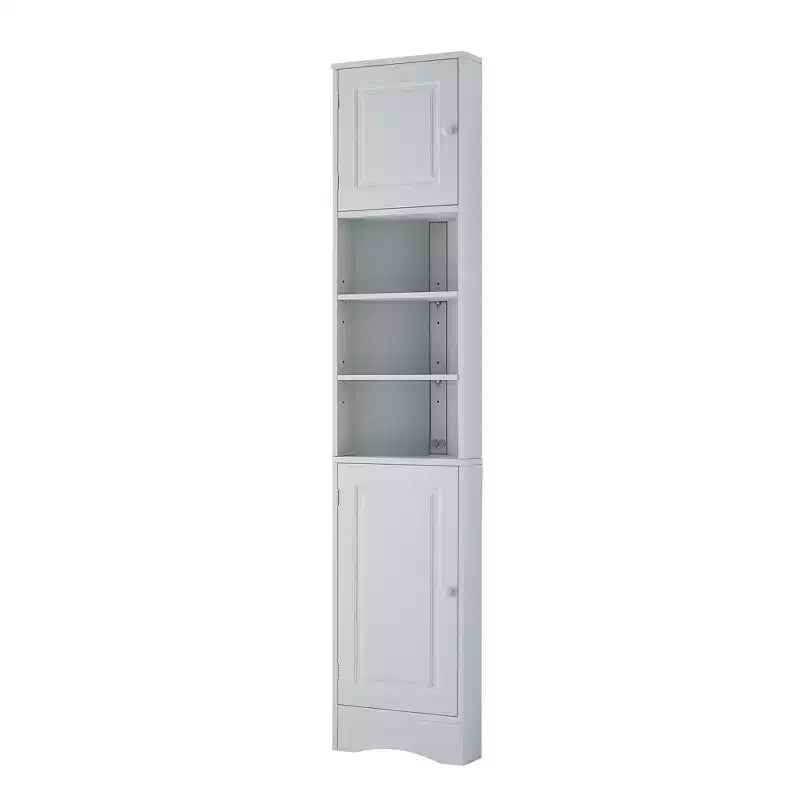 Meuble d'angle vertical multifonctionnel, Armoire de rangement haute de salle de bain avec deux portes et étagères réglables