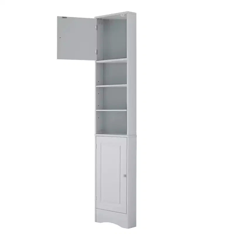 Meuble d'angle vertical multifonctionnel, Armoire de rangement haute de salle de bain avec deux portes et étagères réglables