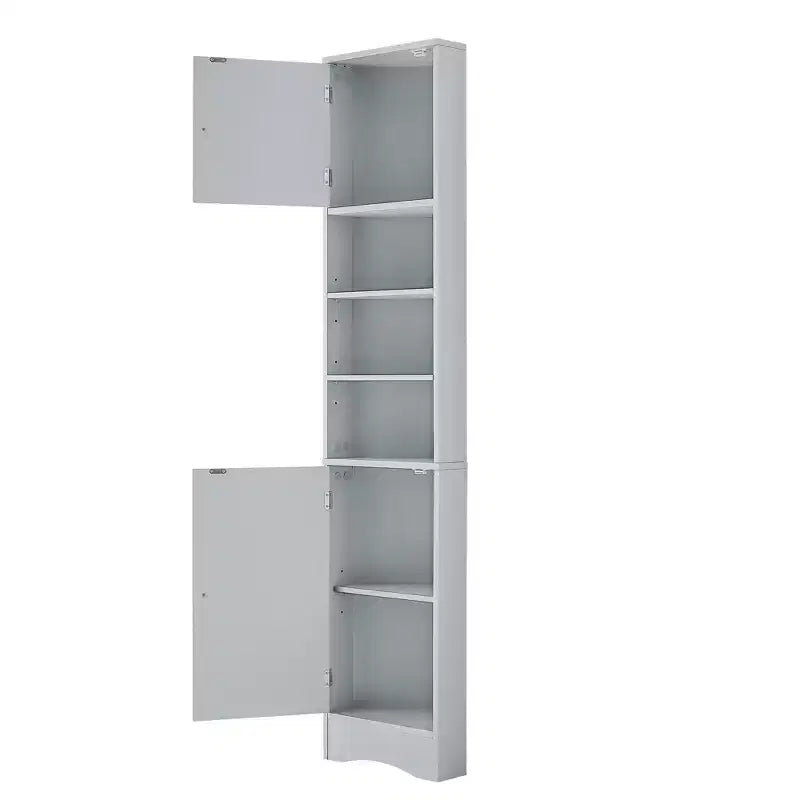 Meuble d'angle vertical multifonctionnel, Armoire de rangement haute de salle de bain avec deux portes et étagères réglables