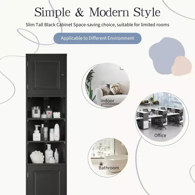 Meuble d'angle vertical multifonctionnel, Armoire de rangement haute de salle de bain avec deux portes et étagères réglables
