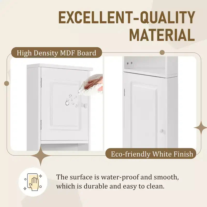 Meuble d'angle vertical multifonctionnel, Armoire de rangement haute de salle de bain avec deux portes et étagères réglables