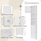 Meuble d'angle vertical multifonctionnel, Armoire de rangement haute de salle de bain avec deux portes et étagères réglables