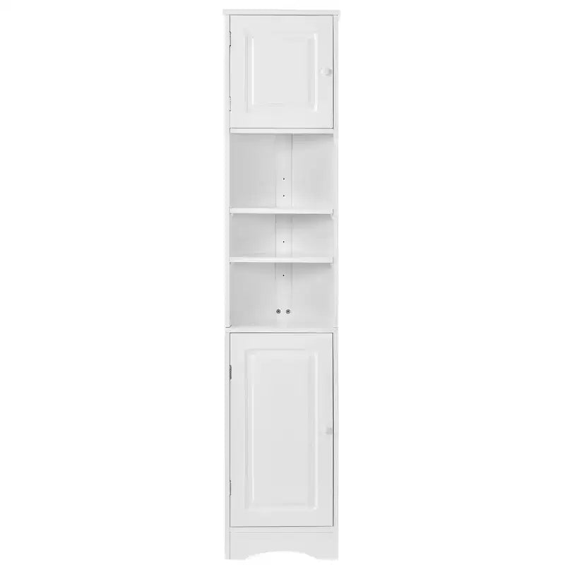 Meuble d'angle vertical multifonctionnel, Armoire de rangement haute de salle de bain avec deux portes et étagères réglables