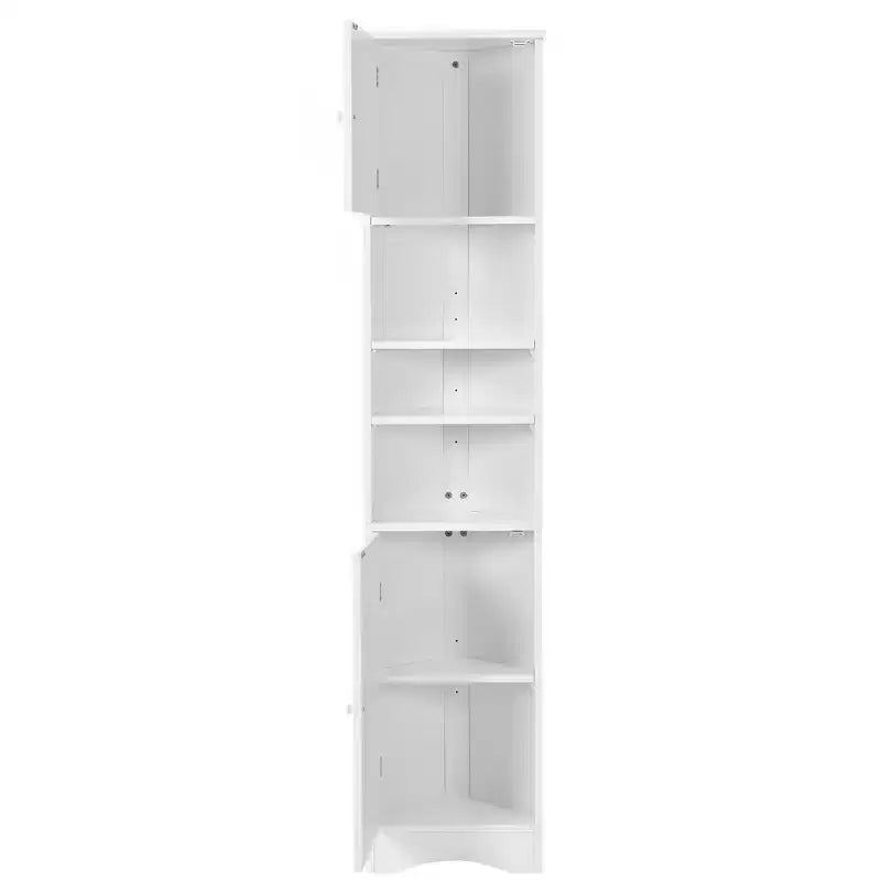 Meuble d'angle vertical multifonctionnel, Armoire de rangement haute de salle de bain avec deux portes et étagères réglables