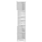 Meuble d'angle vertical multifonctionnel, Armoire de rangement haute de salle de bain avec deux portes et étagères réglables