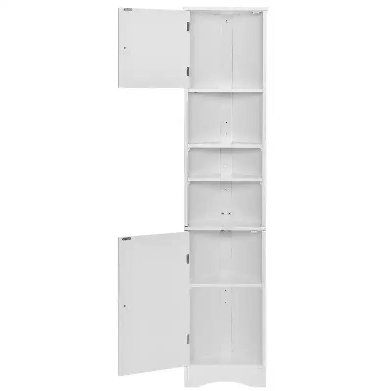Meuble d'angle vertical multifonctionnel, Armoire de rangement haute de salle de bain avec deux portes et étagères réglables