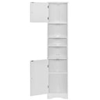 Meuble d'angle vertical multifonctionnel, Armoire de rangement haute de salle de bain avec deux portes et étagères réglables