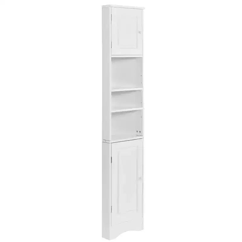 Meuble d'angle vertical multifonctionnel, Armoire de rangement haute de salle de bain avec deux portes et étagères réglables