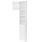 Meuble d'angle vertical multifonctionnel, Armoire de rangement haute de salle de bain avec deux portes et étagères réglables