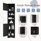 Meuble d'angle vertical multifonctionnel, Armoire de rangement haute de salle de bain avec deux portes et étagères réglables