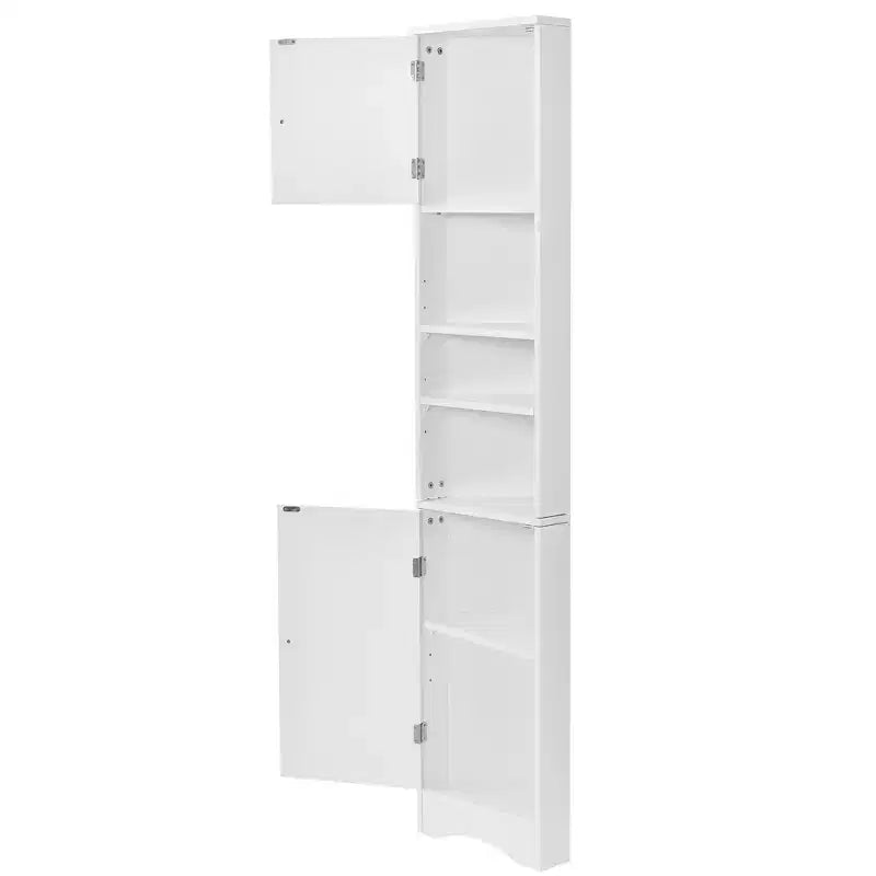 Meuble d'angle vertical multifonctionnel, Armoire de rangement haute de salle de bain avec deux portes et étagères réglables