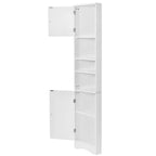Meuble d'angle vertical multifonctionnel, Armoire de rangement haute de salle de bain avec deux portes et étagères réglables