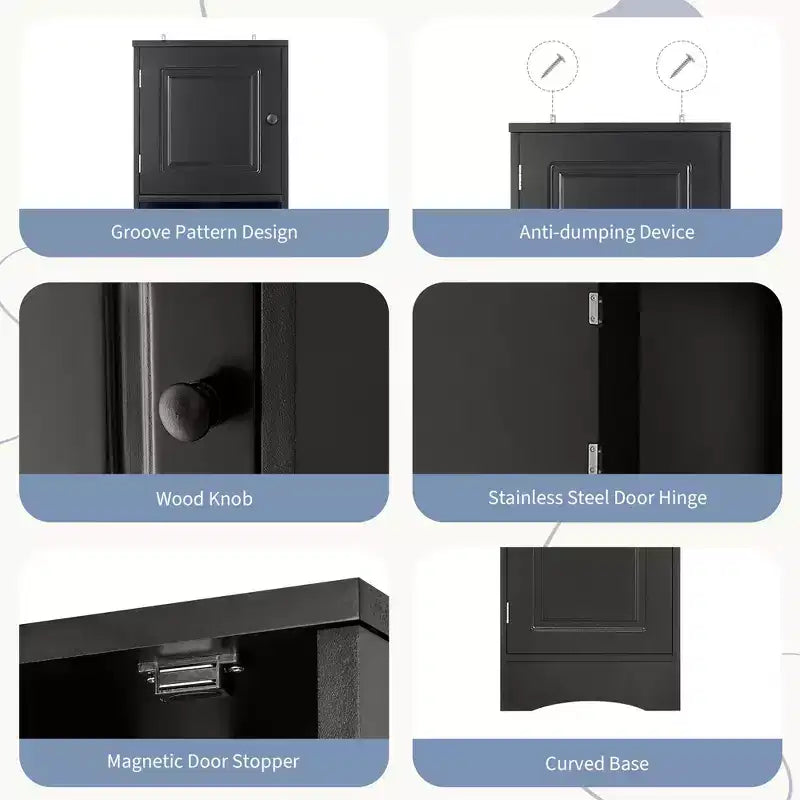 Meuble d'angle vertical multifonctionnel, Armoire de rangement haute de salle de bain avec deux portes et étagères réglables