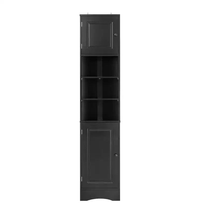 Meuble d'angle vertical multifonctionnel, Armoire de rangement haute de salle de bain avec deux portes et étagères réglables