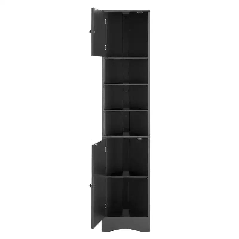 Meuble d'angle vertical multifonctionnel, Armoire de rangement haute de salle de bain avec deux portes et étagères réglables