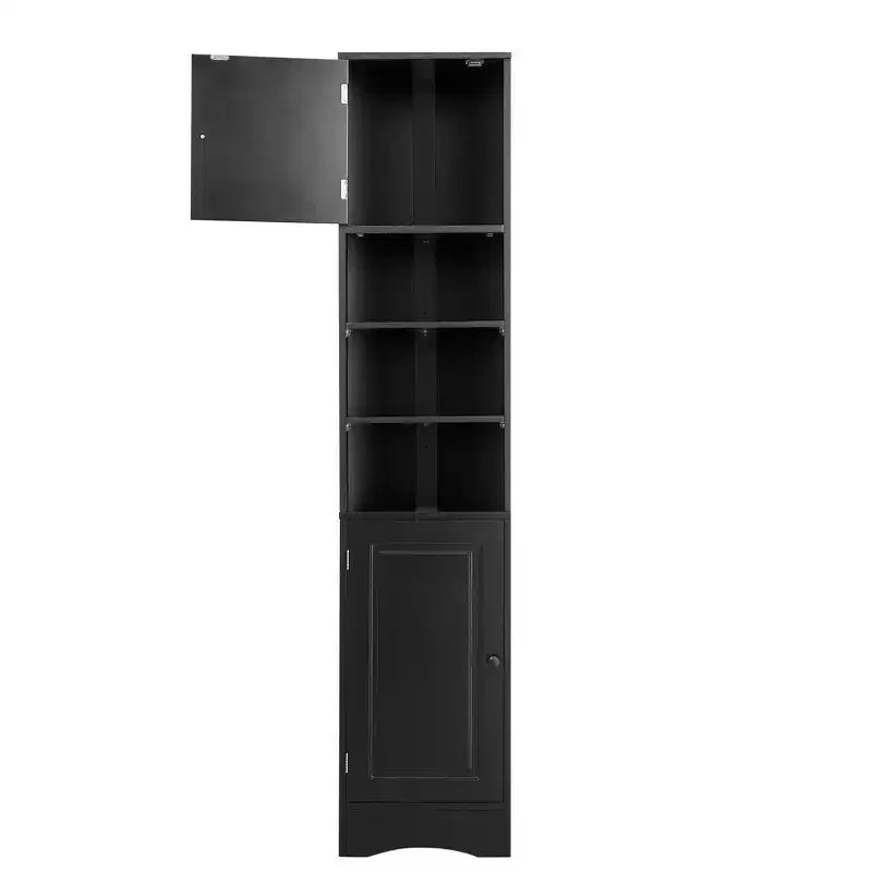 Meuble d'angle vertical multifonctionnel, Armoire de rangement haute de salle de bain avec deux portes et étagères réglables