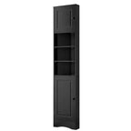 Meuble d'angle vertical multifonctionnel, Armoire de rangement haute de salle de bain avec deux portes et étagères réglables