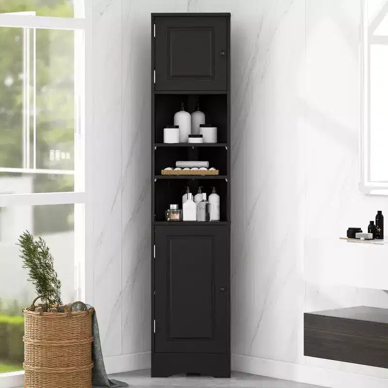 Whisen Multi-Functional Verticle Corner Cabinet, Tall Bathroom Storage Cabinet with Two Doors and Adjustable Shelves