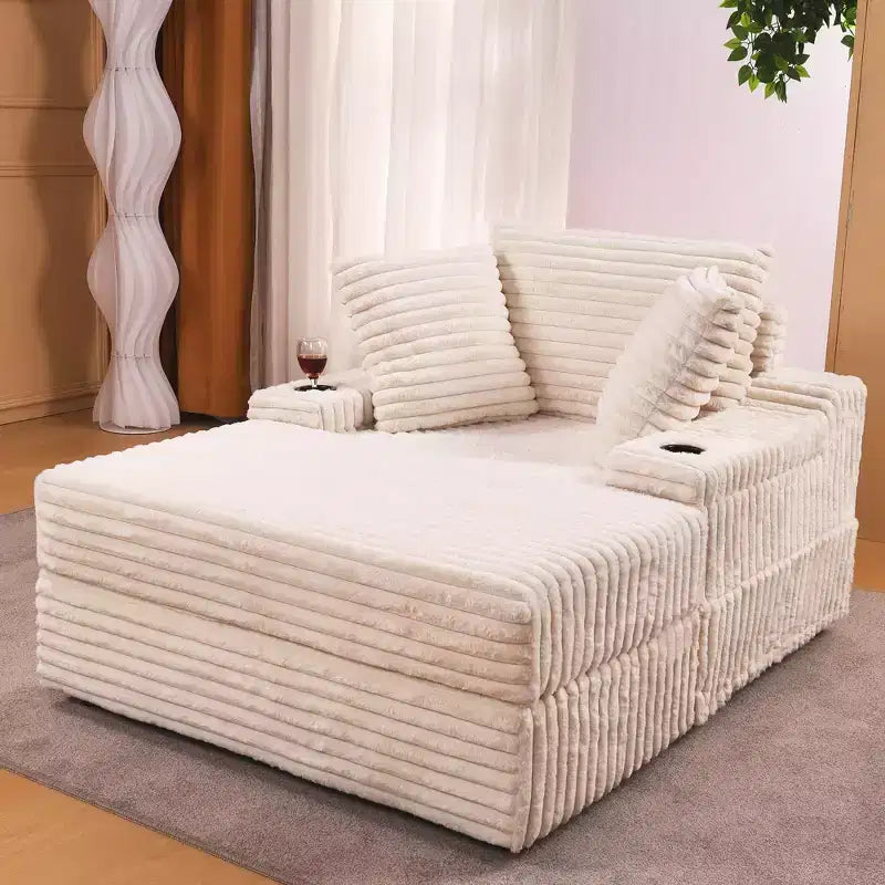 WhizMax Chaise Lounge Chair Indoor with Storage Ottoman, Upholstered Corduroy Sofa Bed Cloud Couch with 3 Pillows for Living Room, Bedroom (Beige)