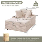 Chaise longue d'intérieur avec pouf de rangement, canapé-lit en velours côtelé rembourré Cloud avec 3 oreillers pour salon, chambre à coucher (beige)