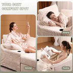 Chaise longue d'intérieur avec pouf de rangement, canapé-lit en velours côtelé rembourré Cloud avec 3 oreillers pour salon, chambre à coucher (beige)