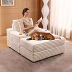 Chaise longue d'intérieur avec pouf de rangement, canapé-lit en velours côtelé rembourré Cloud avec 3 oreillers pour salon, chambre à coucher (beige)