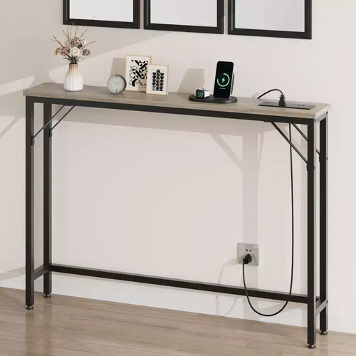 39.3 Entrance Table with Power Outlets USB Ports Station, Behind Couch Table, Grey