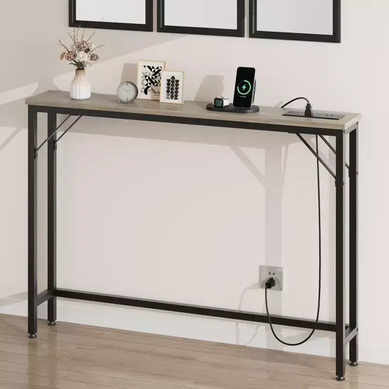 39.3 Entrance Table with Power Outlets USB Ports Station, Behind Couch Table, Grey