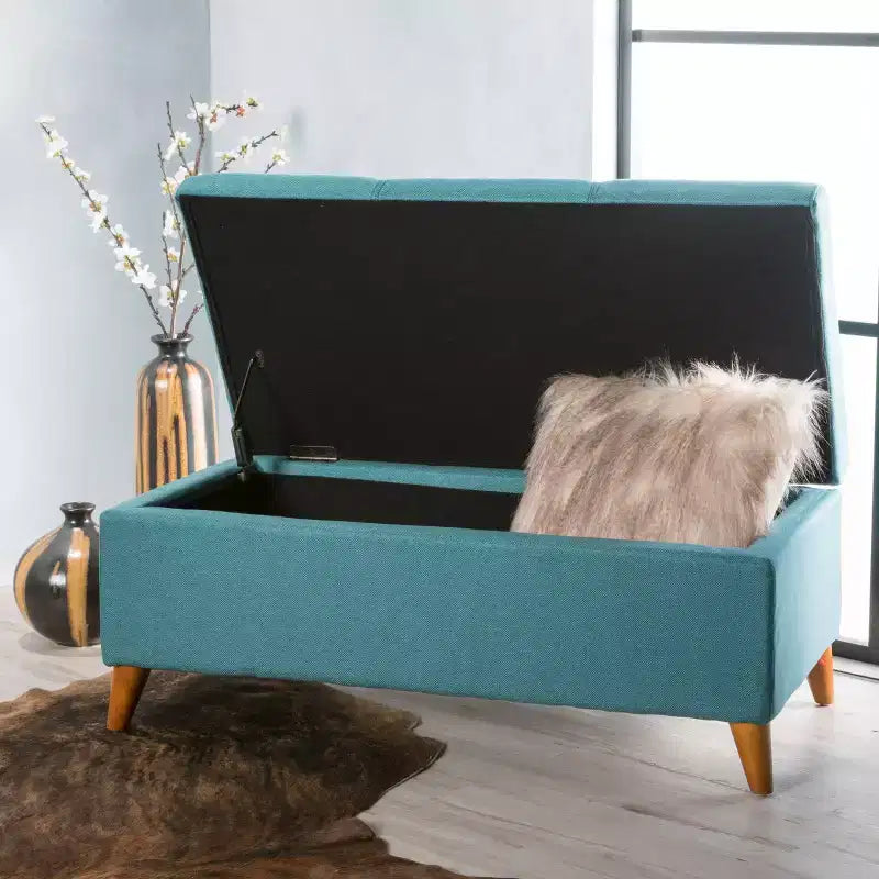 Banc de rangement capitonné en tissu, style Mid-Century Modern