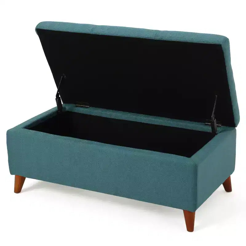 Banc de rangement capitonné en tissu, style Mid-Century Modern