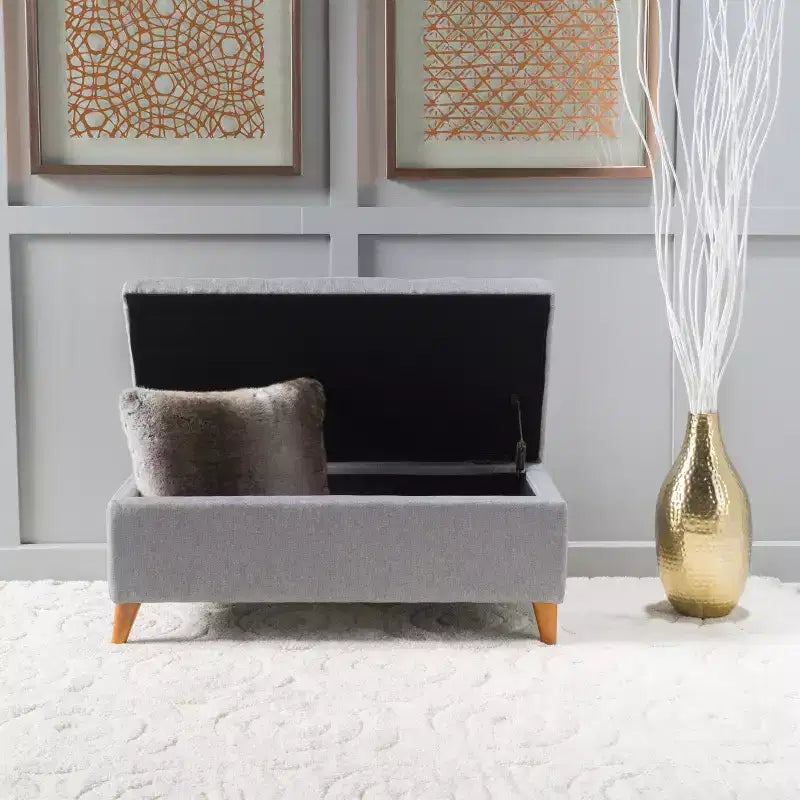 Banc de rangement capitonné en tissu, style Mid-Century Modern