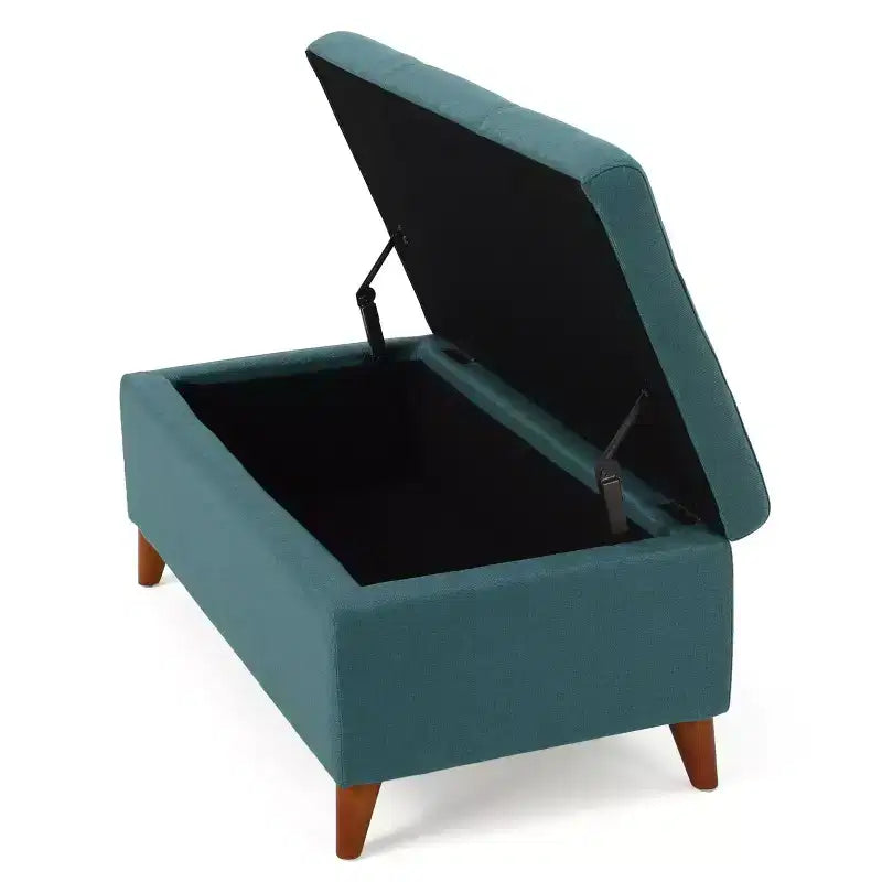 Banc de rangement capitonné en tissu, style Mid-Century Modern