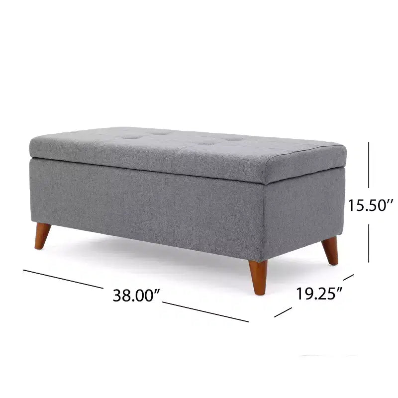 Banc de rangement capitonné en tissu, style Mid-Century Modern