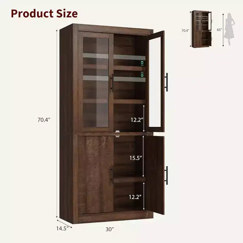 Meuble de garde-manger de cuisine tout en bois avec 4 portes magnétiques, armoire de rangement alimentaire autonome de style ferme, étagères réglables, grande capacité