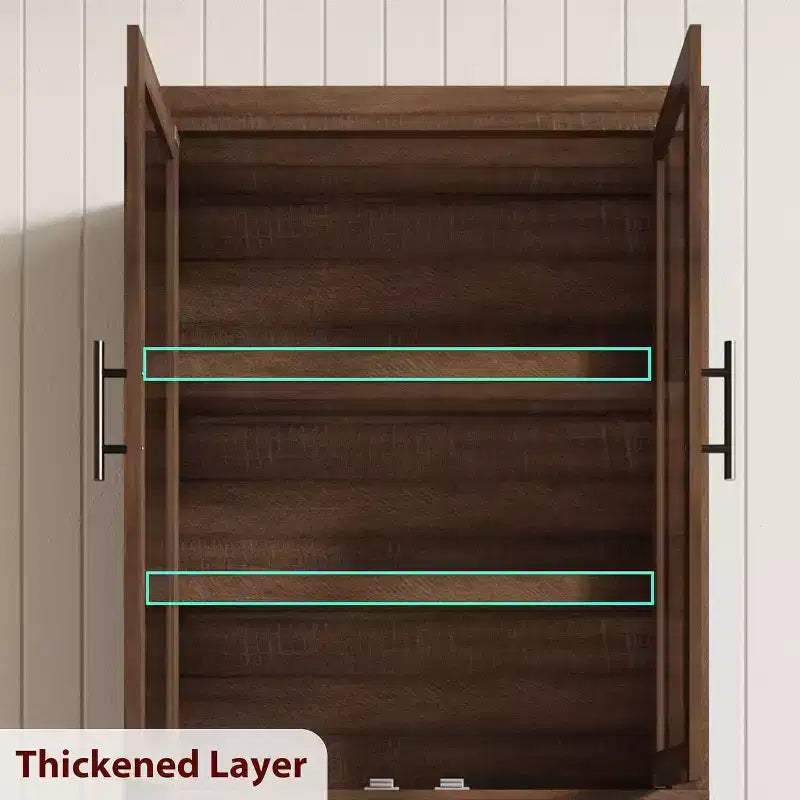 Meuble de garde-manger de cuisine tout en bois avec 4 portes magnétiques, armoire de rangement alimentaire autonome de style ferme, étagères réglables, grande capacité