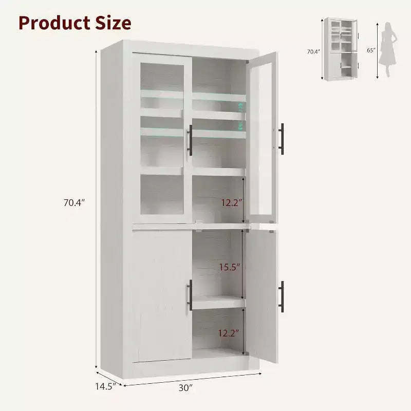 Meuble de garde-manger de cuisine tout en bois avec 4 portes magnétiques, armoire de rangement alimentaire autonome de style ferme, étagères réglables, grande capacité