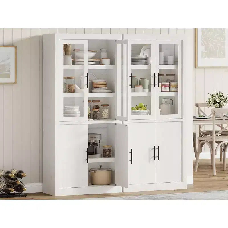 Meuble de garde-manger de cuisine tout en bois avec 4 portes magnétiques, armoire de rangement alimentaire autonome de style ferme, étagères réglables, grande capacité