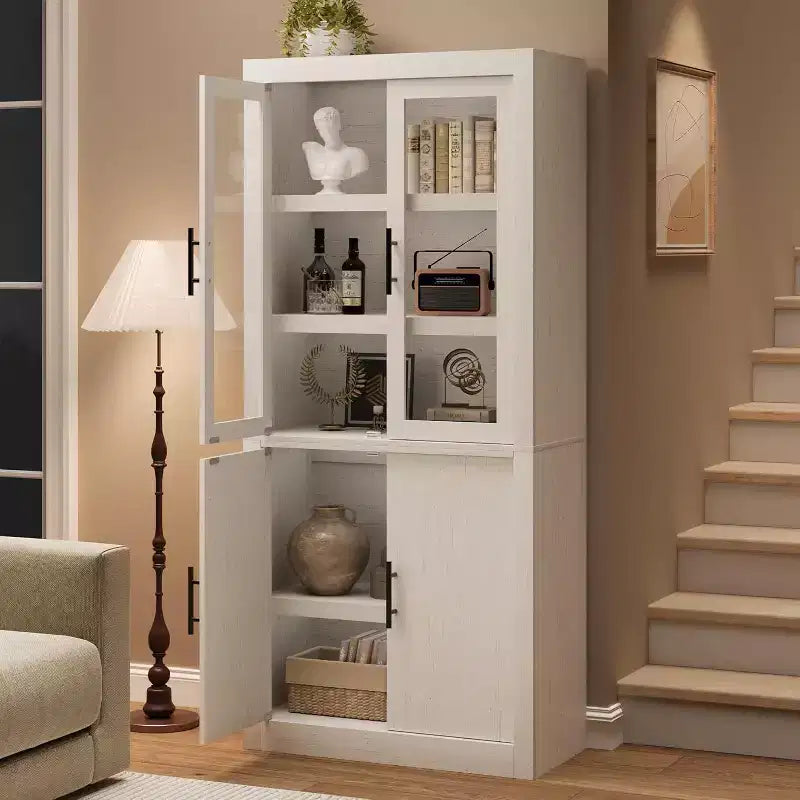 Meuble de garde-manger de cuisine tout en bois avec 4 portes magnétiques, armoire de rangement alimentaire autonome de style ferme, étagères réglables, grande capacité